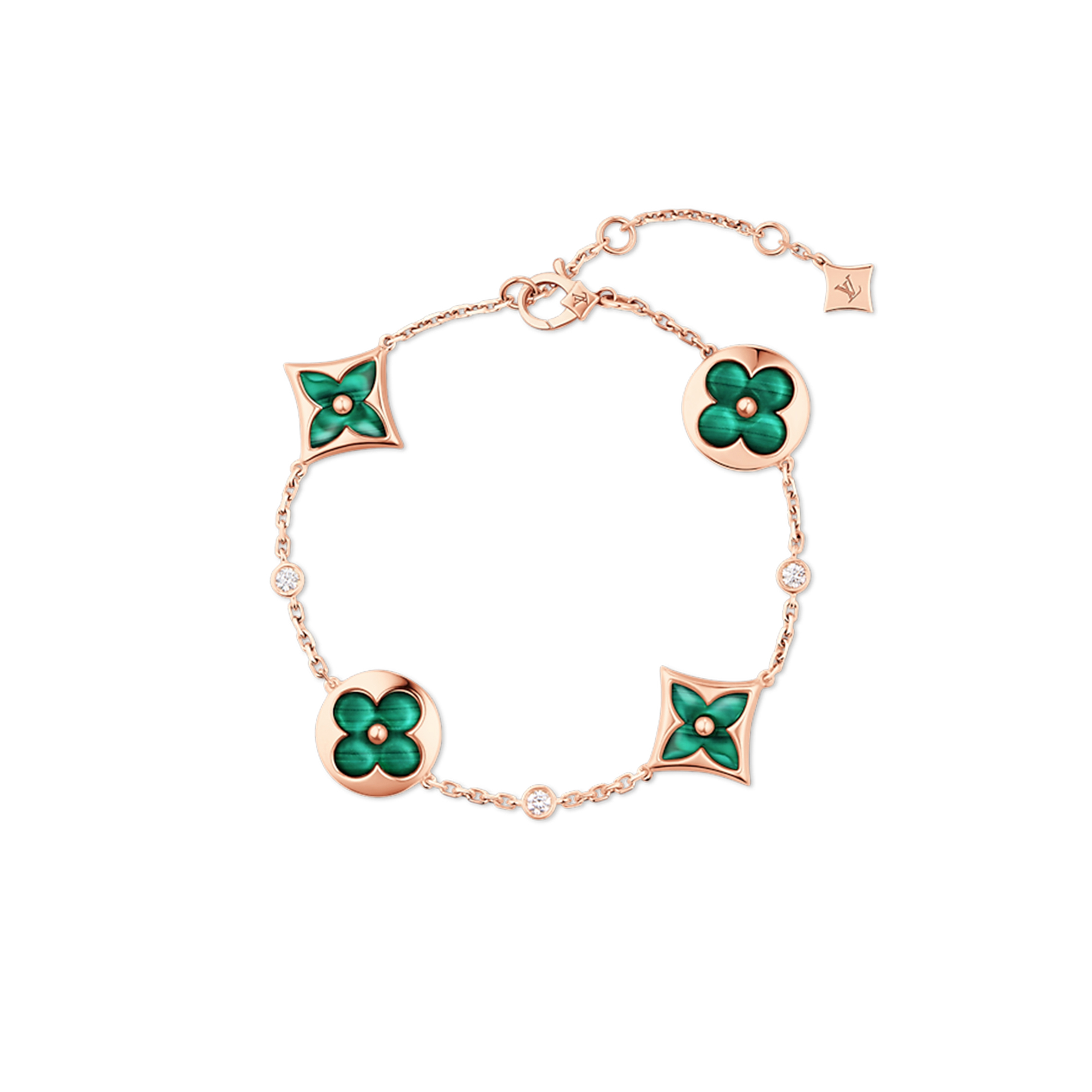 l**is V*t*n color blossom bb multi-motifs bracelet, pink gold, malachite and diamonds q95698